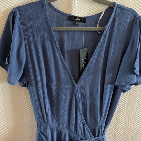 NWT Lulu's Heart of Marigold Denim Blue Wrap Maxi Dress Crepe Size Medium - Picture 7 of 16